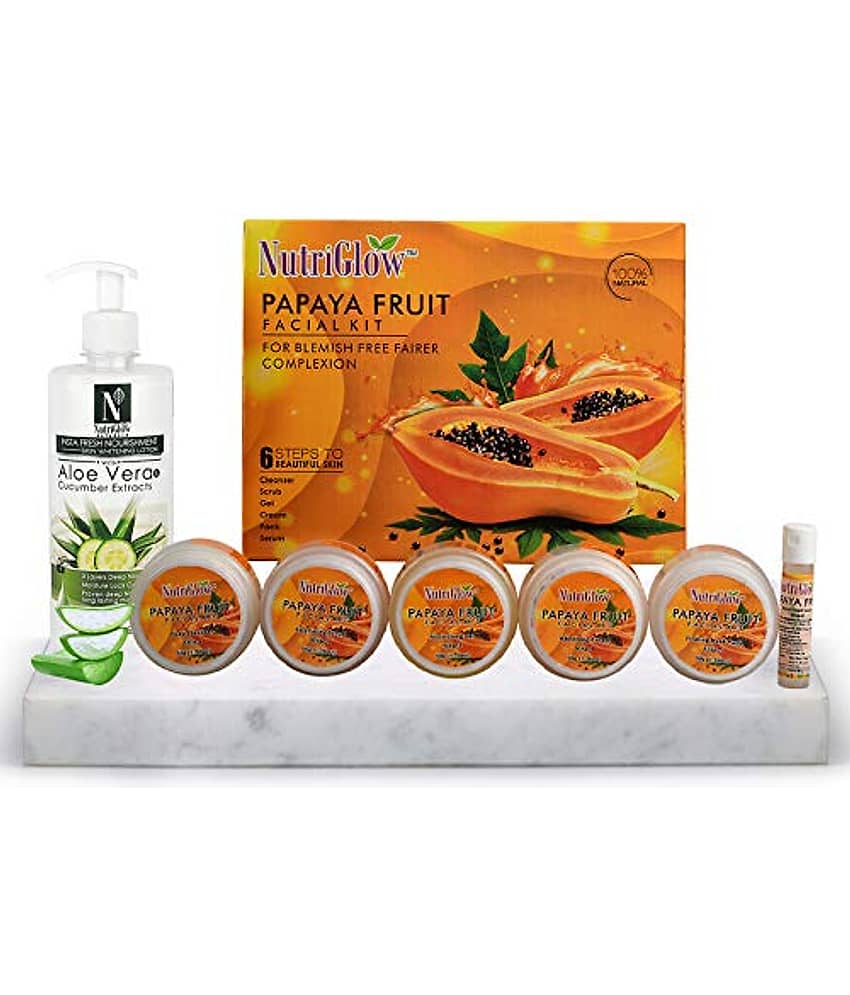 Nutriglow Papaya Fruit Facial Kit (260gm) and Aloe Vera & Cucumber Lotion (500ml) Facial Kit g Pack of 2