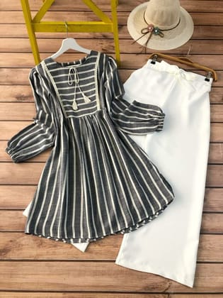 Dark Light Line Designing Esthetic Kurti with Palazzo by GlamaStitch-M