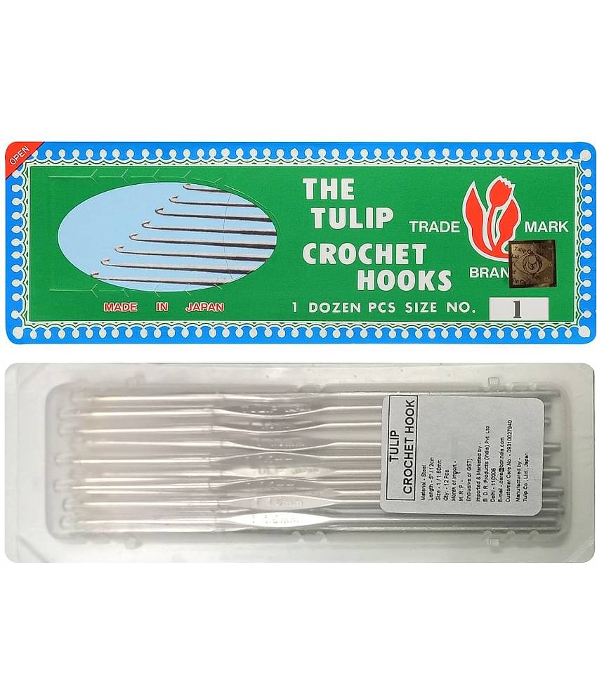 Tulip Crochet Hook (Made in Japan) for Thread Work with Gold Point and Plastic Cap, Woolen DIY Craft Knitting Needle Weave Yarn, Ideal for Sweaters, Scarves, (Silver, 5"/12cm of Size 1) - Pack of 1