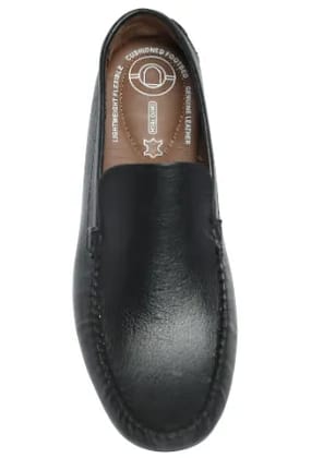 Black Button Flex Driver Genuine Leather Loafers