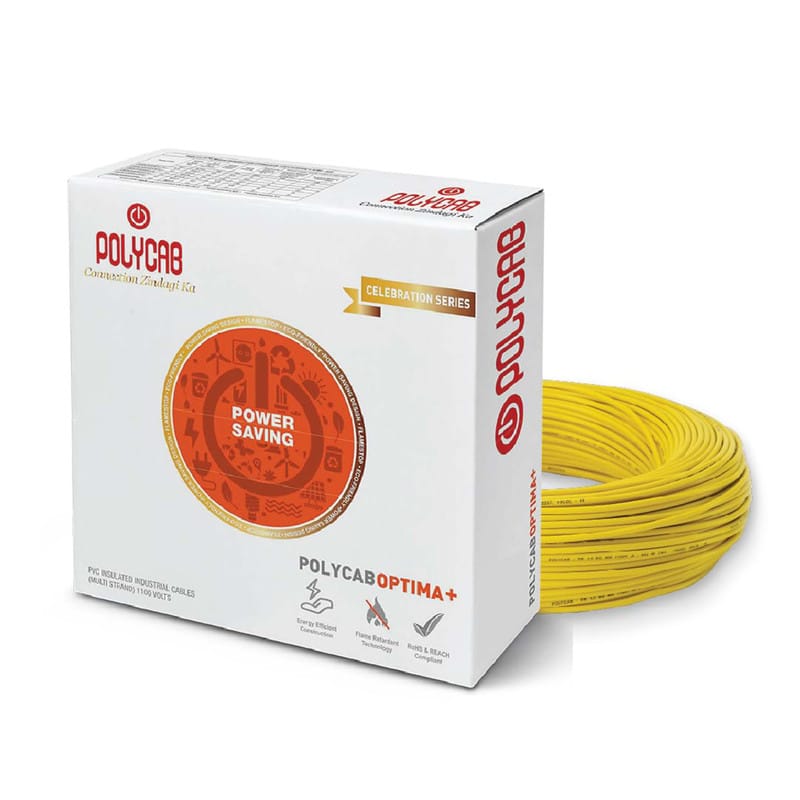 Polycab Optima Plus FR-LF 4 SQ-MM, 90 Meters PVC Insulated Copper Wire Single Core Flexible House Cable for Domestic & Industrial Connections Electric Wire (Yellow)