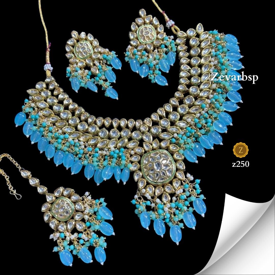 Elegant Azure Splendor Kundan Jewelry Set