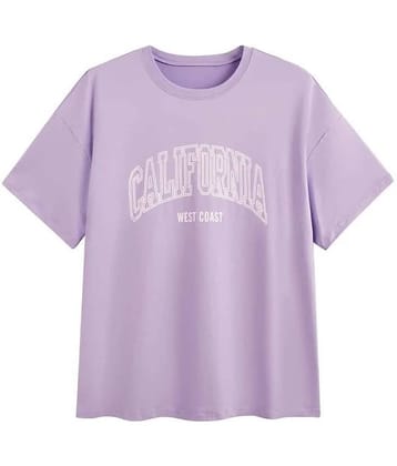 Kashian Women Cotton Blend Printed Oversized Fit Round Neck T-Shirt ( Purple )