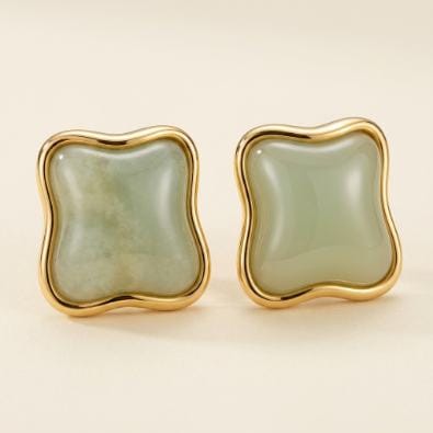 Ripple Frame Stone Studs - Sage Grey | Gold-Tone Anti-Tarnish Imitation Jewellery - Earrings | Buy online on ZillyBuy