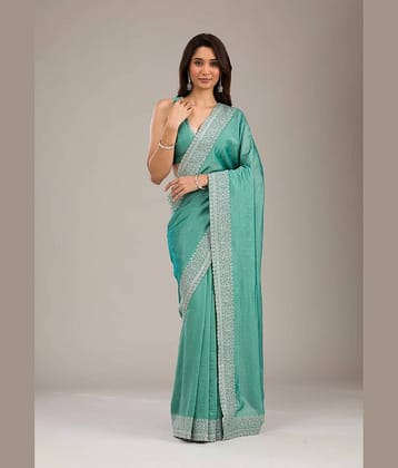 Aika Silk Blend Embroidered Regular Saree With Unstitched Blouse Piece ( Rama )