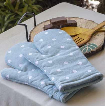 Blue & White Polka Dots Mittens Set of Two
