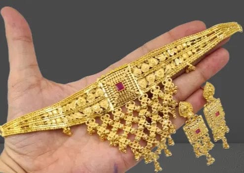 Rajasthani Thewa 2 gram gold plated Necklace Set with Matching Earrings,Luxurious Gold -Plated Thewa Necklace Set for Special Occasions