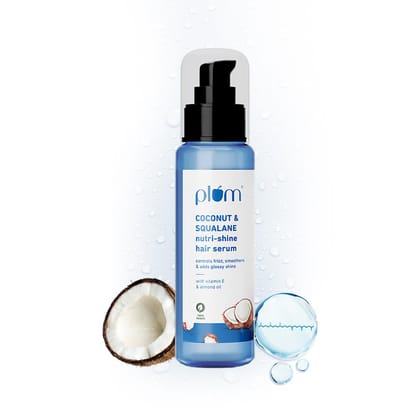 Plum Coconut & Squalane Nutri-Shine Hair Serum | Frizz Control & Instant Shine | Enriched with Vitamin E & Almond Oil | Coconut-Vanilla Fragrance | 75ml Plum Coconut & Squalane Nutri-Shine Hair Serum | Frizz Control & Instant Shine | Enriched with Vitami