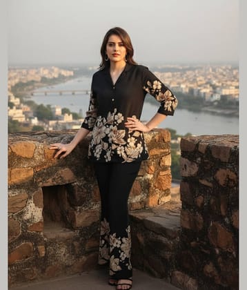 VANVAAM Women Printed Shirt With Palazzos Co-Ord Set ( Black )