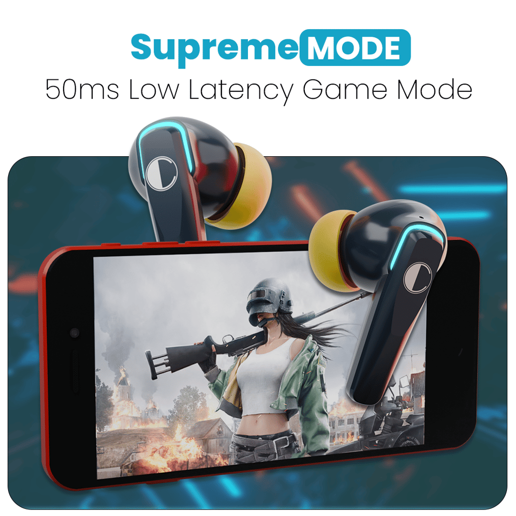 Cellecor BroPods C103 PLAY Quad Mic TWS |35H Playtime, ENC, 5.3v, 50ms Low Latency Gaming Bluetooth-Blue