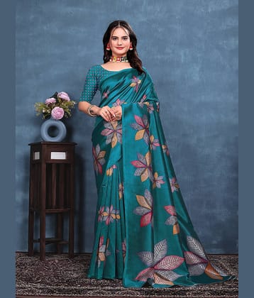 Kanooda Prints Art Silk Printed Mysore Silk Sarees With Unstitched Blouse Piece ( Rama )