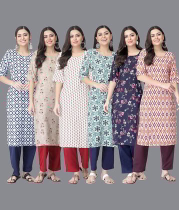 Ethnicbasket - Multicolor Crepe Women's Straight Kurti ( Pack of 6 )