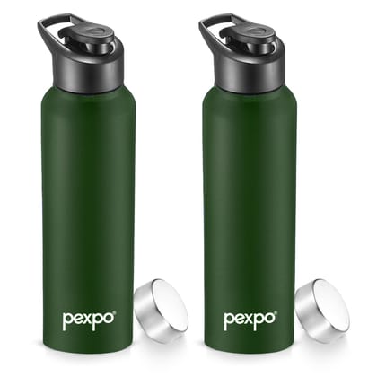 PEXPO Stainless Steel Sports/Fridge Water Bottle, 1000 ml, Military Green, Chromo Xtreme with Sipper & Steel Cap | Eco-Friendly & Leak-Proof Water Bottle (Pack of 2)