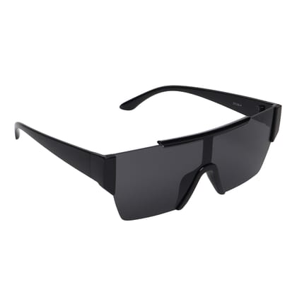 Dervin Men's Rectangular Sunglasses Black Frame, Black Lens-Black