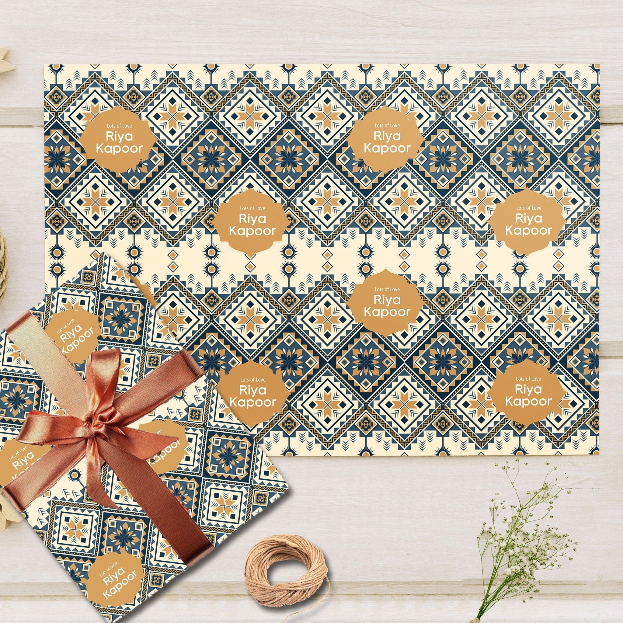 Custom Gift Wrapping Paper - Blue Mosaic Design-Lots of Love / Set of 10 sheets