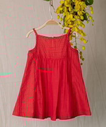 Red handwoven cotton strappy dress
