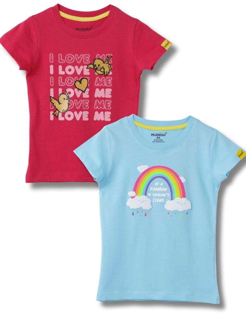 Stylish Kids Girls T-Shirt Atomizer Blue / Bright Rose Pink, Soft Cotton, Ages 2-6 (2pcs pack) 2