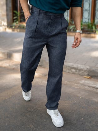 Single Pleat Navy Linen Trouser-S