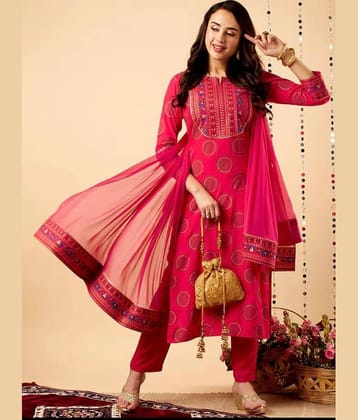 ASHISH PRINT Rayon Printed Kurti With Pants Women's Stitched Salwar Suit - Pink ( Pack of 1 )