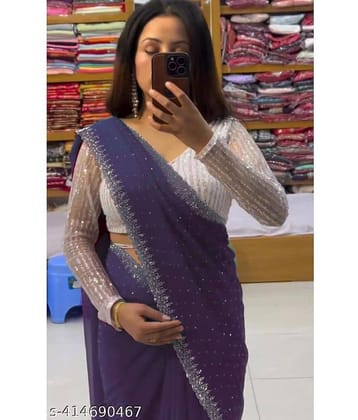 Shivadit ethnic Georgette Embroidered Saree With Unstitched Blouse Piece ( Blue )