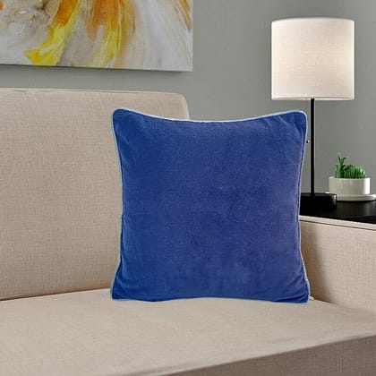 Blue Velvet Cushion Cover with piping-12 x 12 inches / Plain Cotton Backing