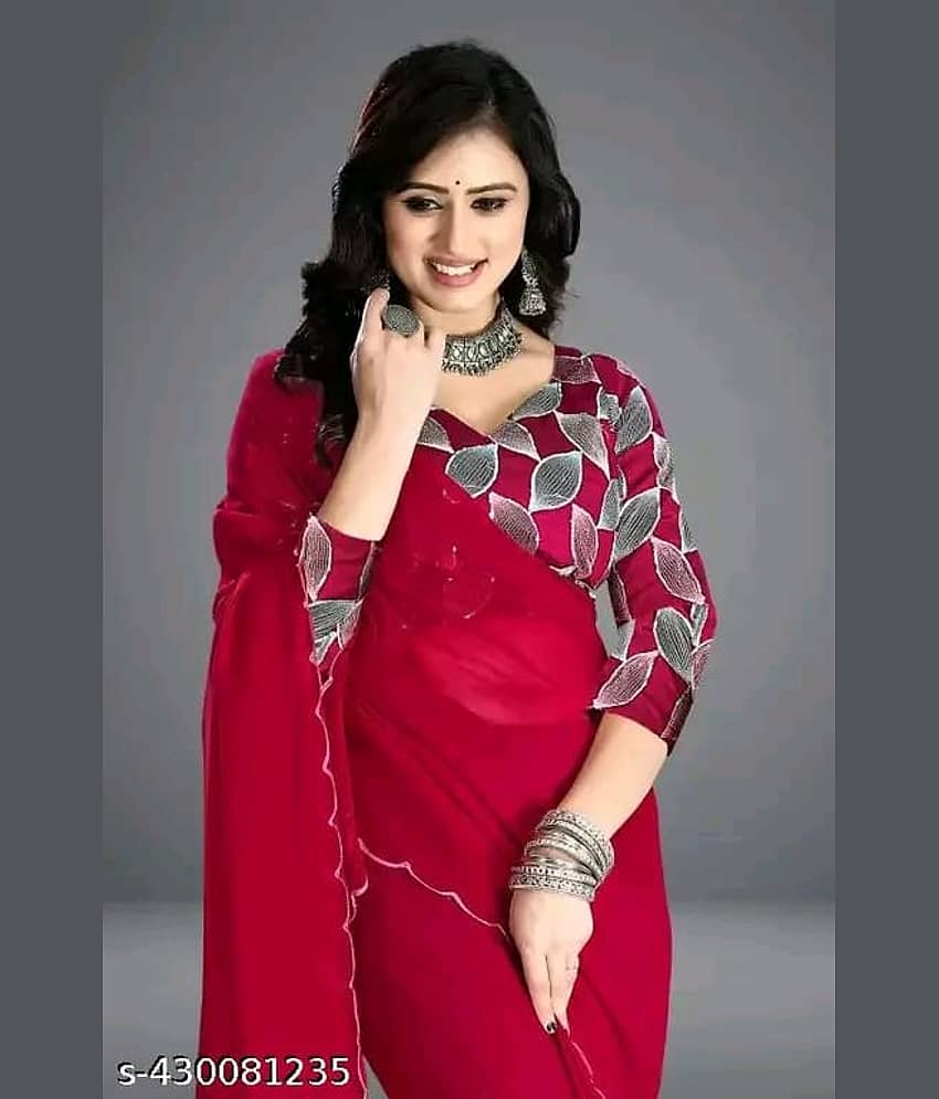 supalee Tex Georgette Solid Saree With Unstitched Blouse Piece ( Multicolor1 )