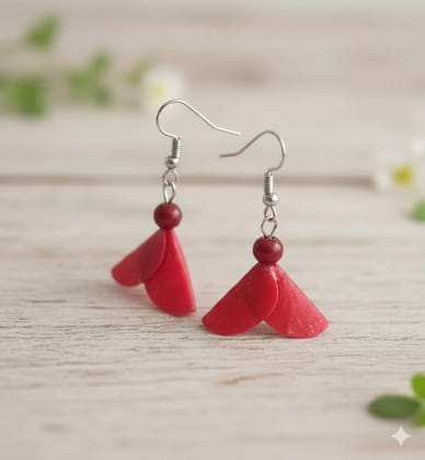 PUSPA HANDICRAFTS WORLD Handmade Fish Scale-Craft Earrings – Red Color – 1 Pair