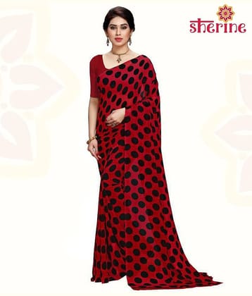 ANAND SAREES Georgette Saree With Unstitched Blouse Piece ( Red )