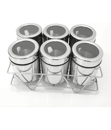 Visaxmi 6 Masala Box Stand Steel Silver Spice Container ( Set of 1 )
