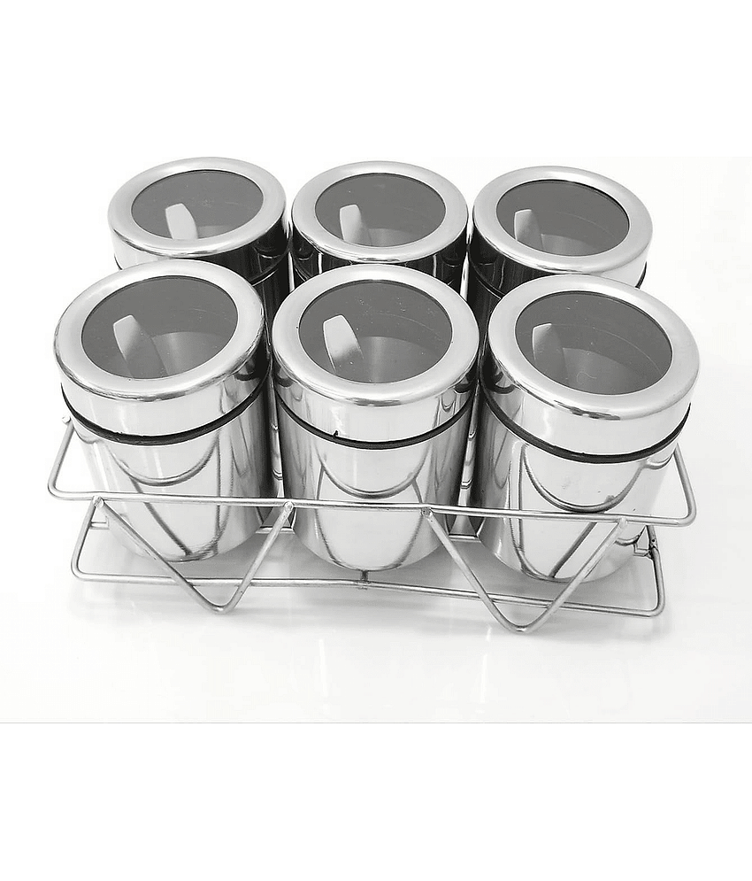 Visaxmi 6 Masala Box Stand Steel Silver Spice Container ( Set of 1 )