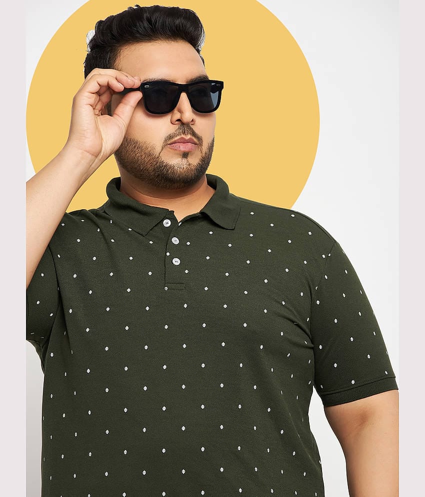RELANE Pack of 1 Cotton Blend Regular Fit Printed Half Sleeves Men's Polo T Shirt ( Olive )