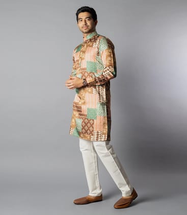 Multicolor Patch Printed Kurta-Multi colour-L / Multi Colour