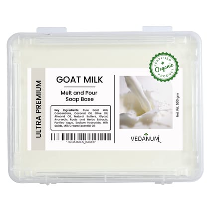 Vedanum Melt and Pour Soap Base Goat Milk Ultra Premium 500 g Pack of 1 SLES SLS Paraben Free Organic Vegan Ingredients Pure & Lab Tested Vedanum Melt and Pour Soap Base Goat Milk Ultra Premium 500 g Pack of 1 SLES SLS Paraben Free Organic Vegan Ingredie