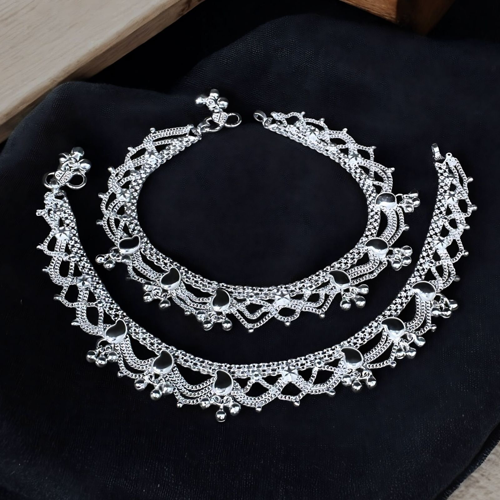 Indian Bridle Real Silver Anklets for Women Ankle Pair 10.3"