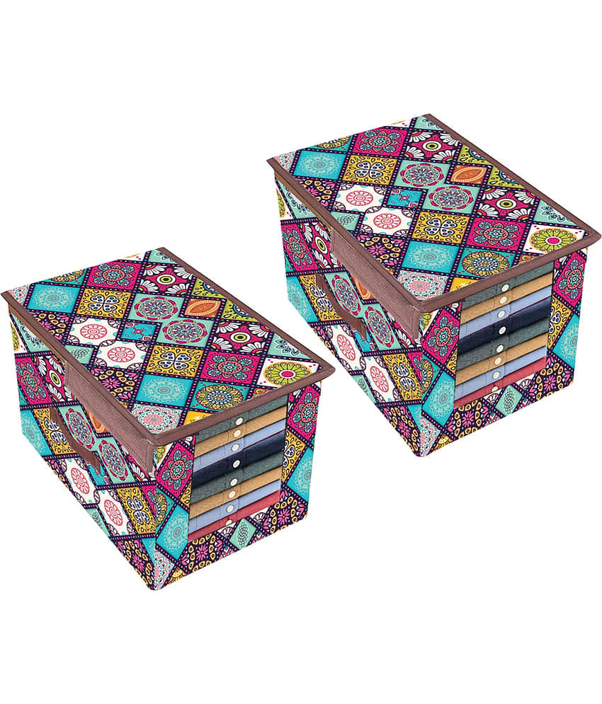 PrettyKrafts Premium Shirt Stacker Closet Organizer with Lid - Shirts and Clothing Organizer with Lids (Set of 2)-Multi Checks