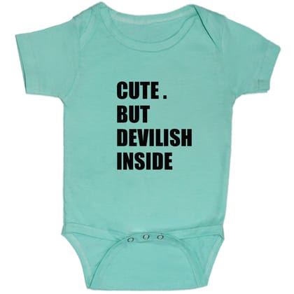 Turquoise Cute But Devilish Inside Cotton Romper For 6 To 12 Months