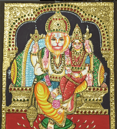 Lakshmi Narasimhar Tanjore painting By Authentic Handcrafting Method (Size 12x10)