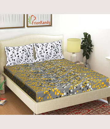 FrionKandy Living Cotton Double Bedsheet ( Grey )