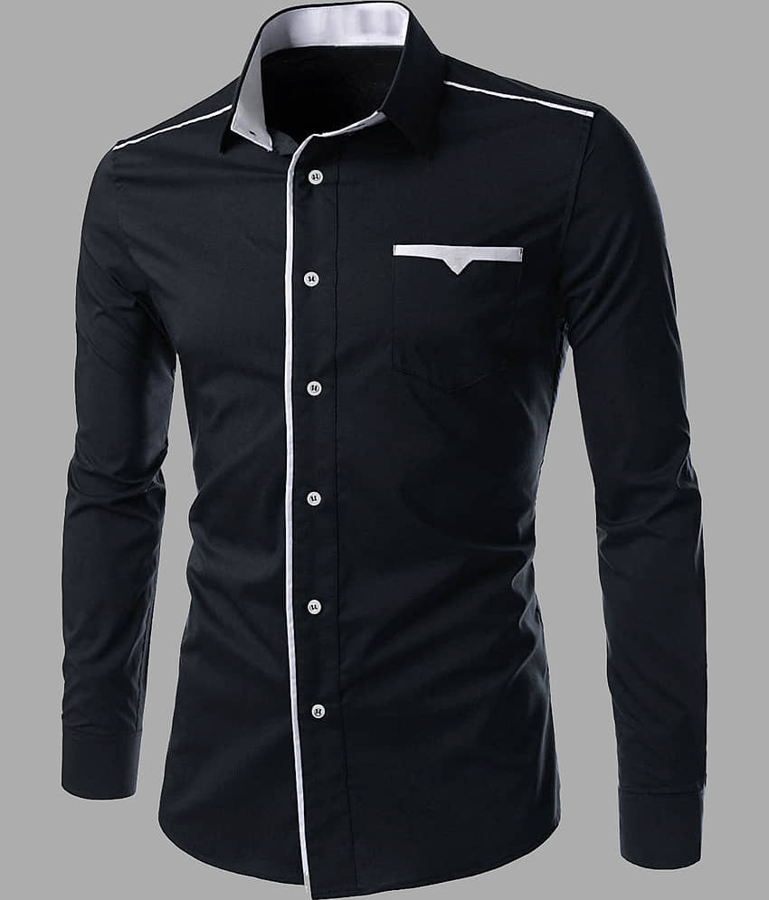 Qlonz store Cotton Blend Regular Fit Solids Full Sleeves Men's Casual Shirt - Navy ( Pack of 1 )