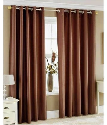 Panipat Textile Hub Solid Semi-Transparent Eyelet Door Curtain 7 ft Pack of 2 -Brown