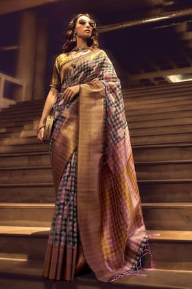 Checkered Woven Organza Silk Saree