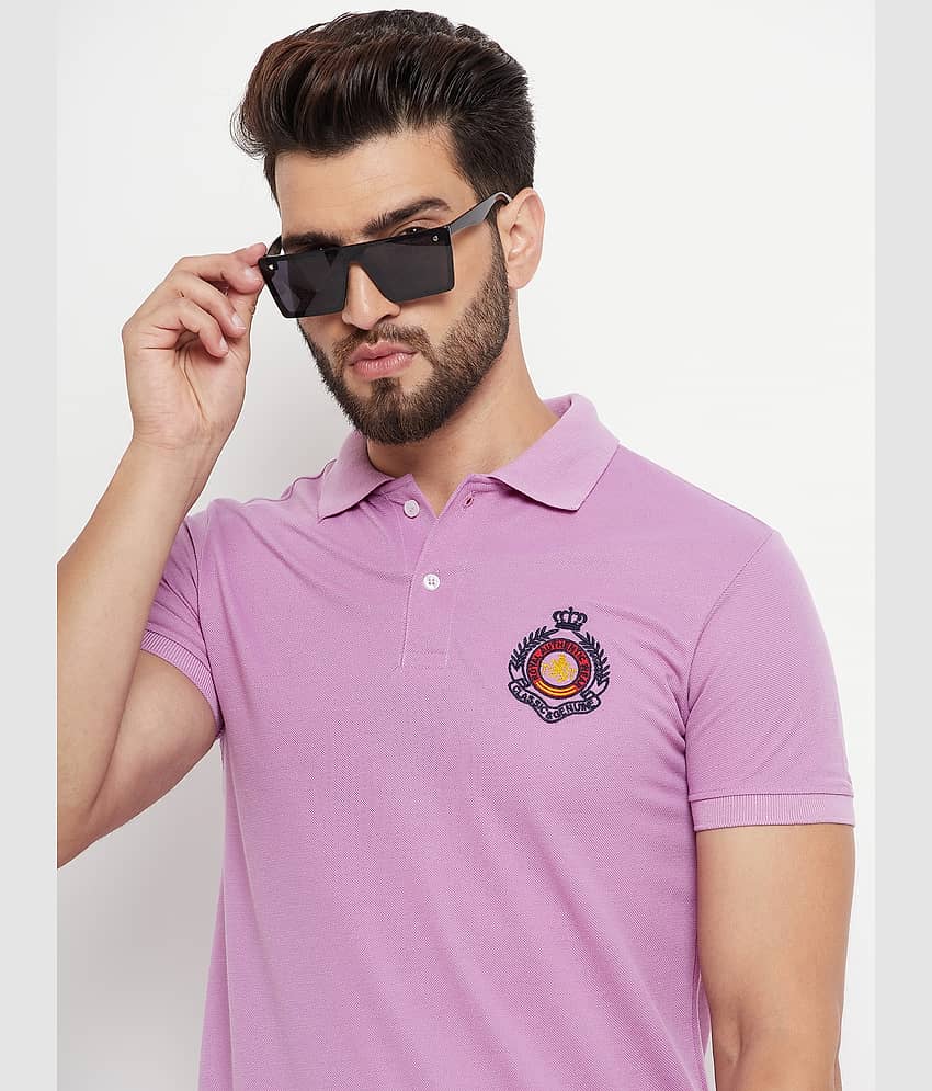 RELANE Pack of 1 Cotton Blend Regular Fit Solid Half Sleeves Men's Polo T Shirt ( Lavender )
