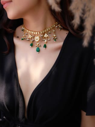 Kinza Green Kundan Necklace-Green
