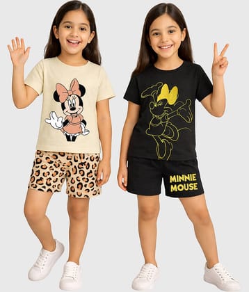 Kuchipoo Girls Cotton Blend T-shirt & Shorts Set ( Multicolor 2 , Pack of 2 )