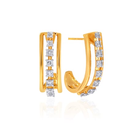 Senco Gold 18K Yellow Gold Diamond Hoops DT (2.5 gram / 0.2 Ct / HI-SI / 18K Yellow Gold)