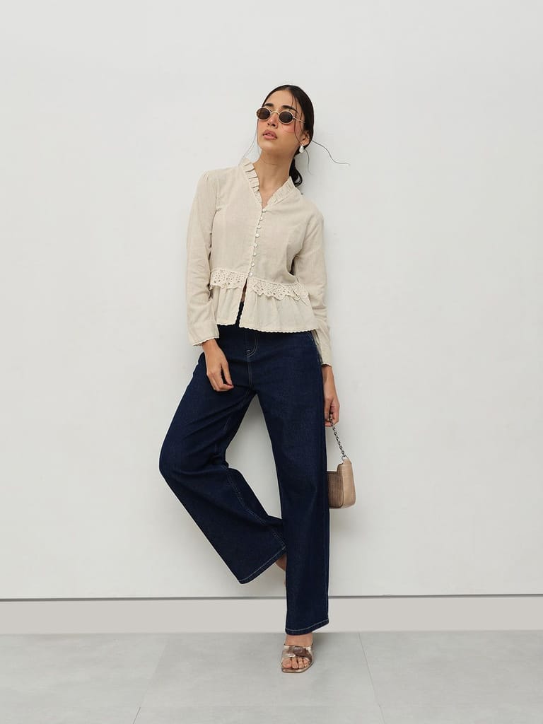 Beige Vintage Ruffle Top