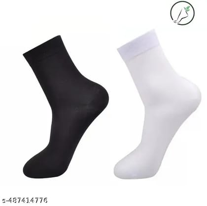 White and Black plain formal Lycra cotton socks/school socks - Pack of 2 (1 pair each)