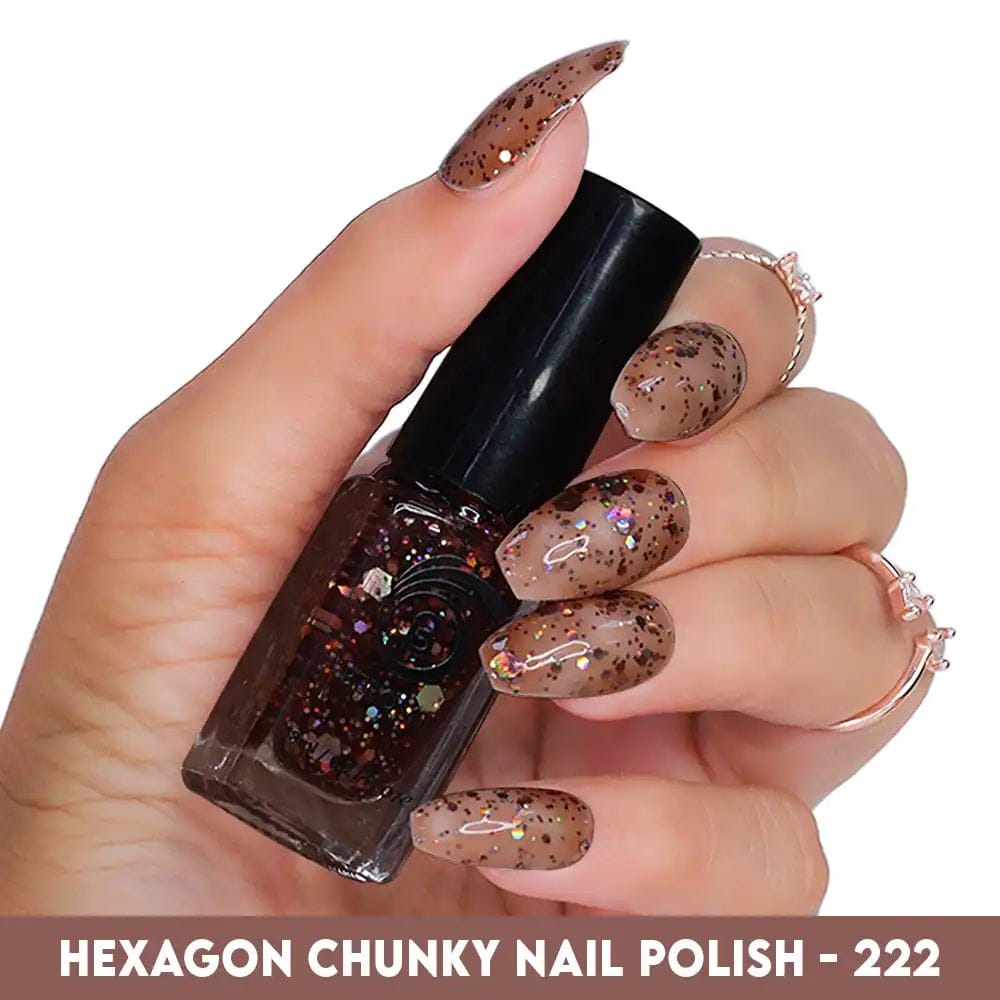 HOLO HEXAGON GLITTER NAIL POLISH-Brown