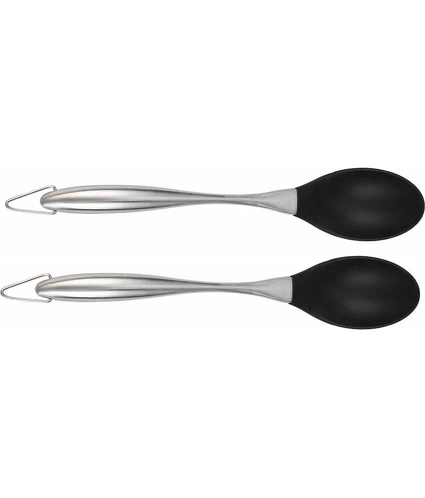 Baskety Silicone with Stainless Steel Spoon Heat Resistant Spatula ( Pack of 2, Black )