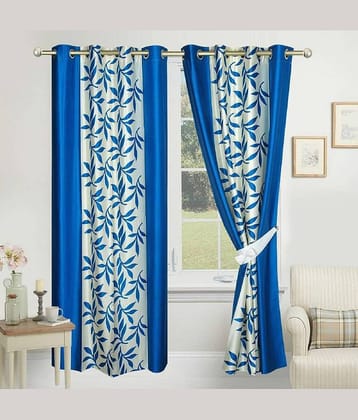 N2C Home Floral Semi-Transparent Eyelet Curtain 7 ft ( Pack of 2 ) - Teal